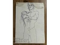 Παλιό μολύβι σχεδίου Erotica γυμνό ανδρικό σώμα