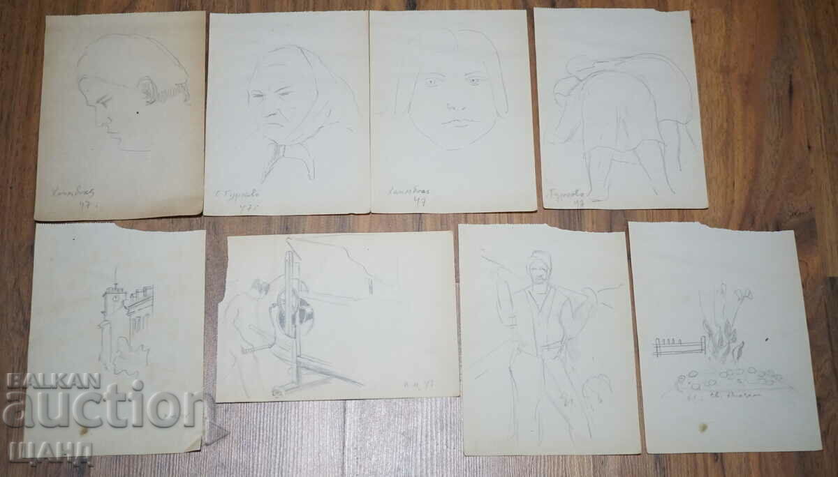 1947-1948 Лот 8 Майсторски Русунки молив портрети изгледи