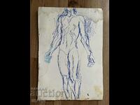 Παλιό μολύβι ζωγραφικής Erotica φιγούρα γυμνό ανδρικό σώμα