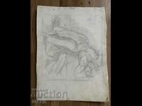 Old Drawing Pencil Erotic Figure Nude Female Body