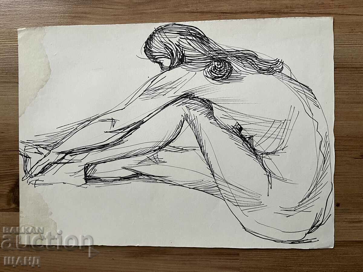 Old Drawing Pencil Erotic Figure Nude Body