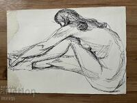 Old Drawing Pencil Erotic Figure Nude Body