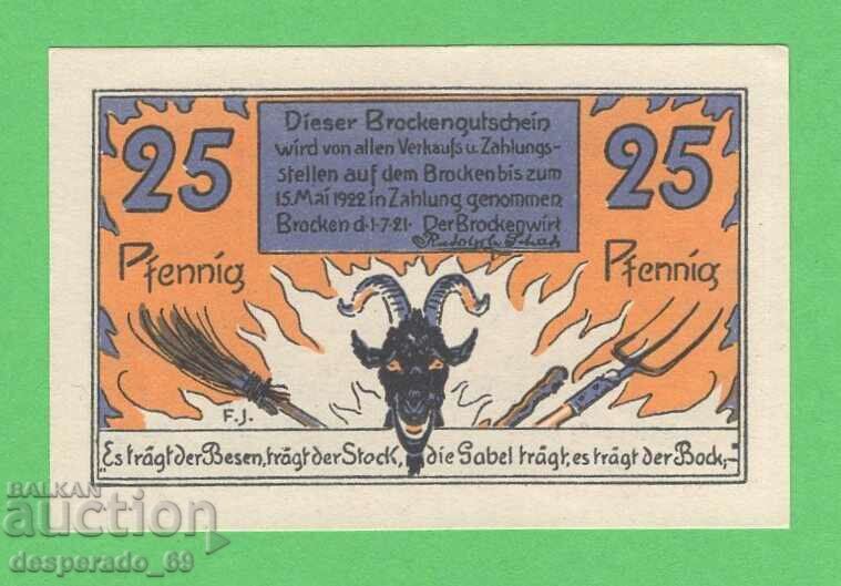 (¯`'•.¸NOTGELD (city Brocken ) 1922 UNC -25 pfennig¸.•'´¯) with price 2.50 BGN | € 1.28