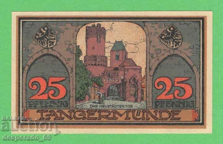 (¯`'•.¸NOTGELD (πόλη Tangermünde) 1921 UNC -25 pfennig¸.•'´¯)