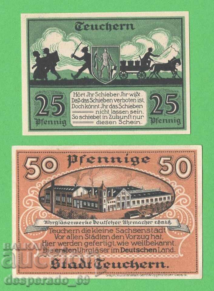 (¯`'•.¸NOTGELD (πόλη Teuchern) 1921 UNC -2 τεμ. τραπεζογραμμάτια¸.•'´¯) με τιμή € 2.50 | 4.89 BGN