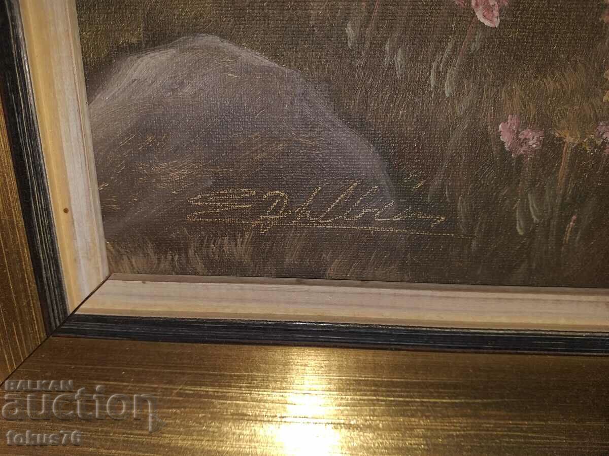 Old beautiful picture with nice frame small canvas signature with price 90.00 BGN | € 46.02 Old beautiful picture with nice frame small canvas signature with price 90.00 BGN | € 46.02