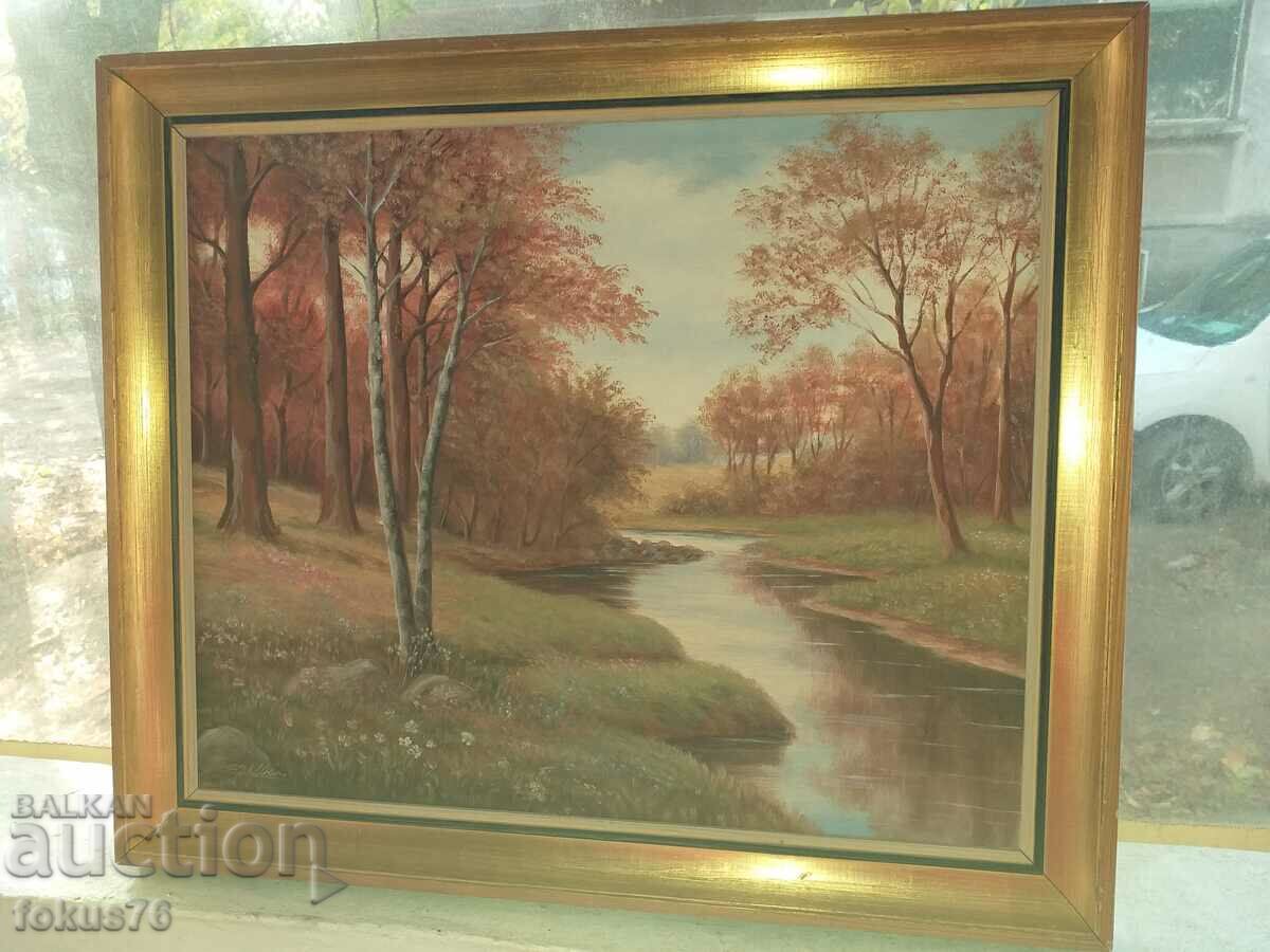 Old beautiful picture with nice frame small canvas signature