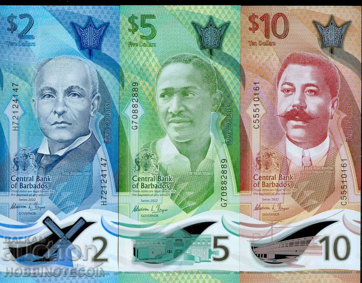 BARBADOS BARBADOS SET 2 5 $10 issue issue 2022 POLYMERS UNC