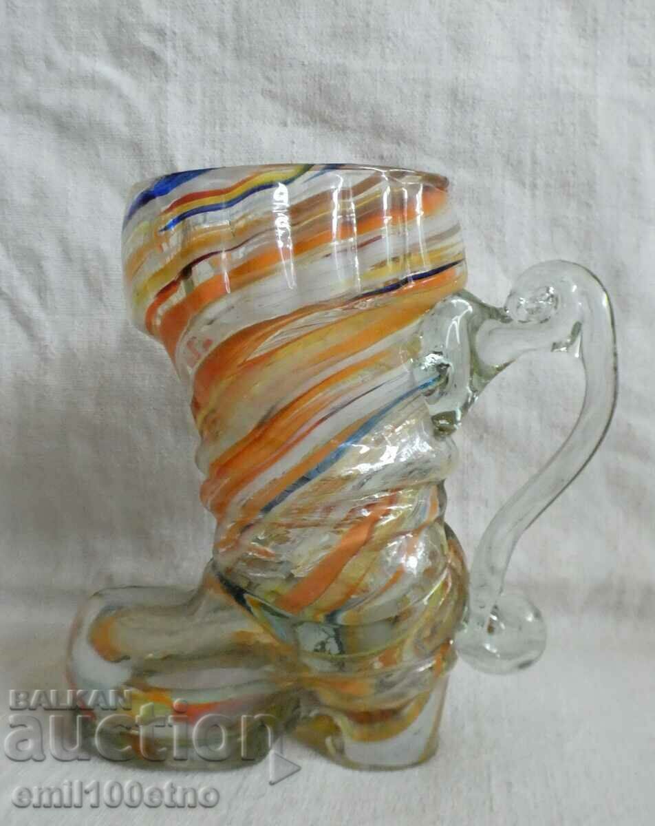 Urcior sau vaza in forma de cizma, sticla de Murano multicolora