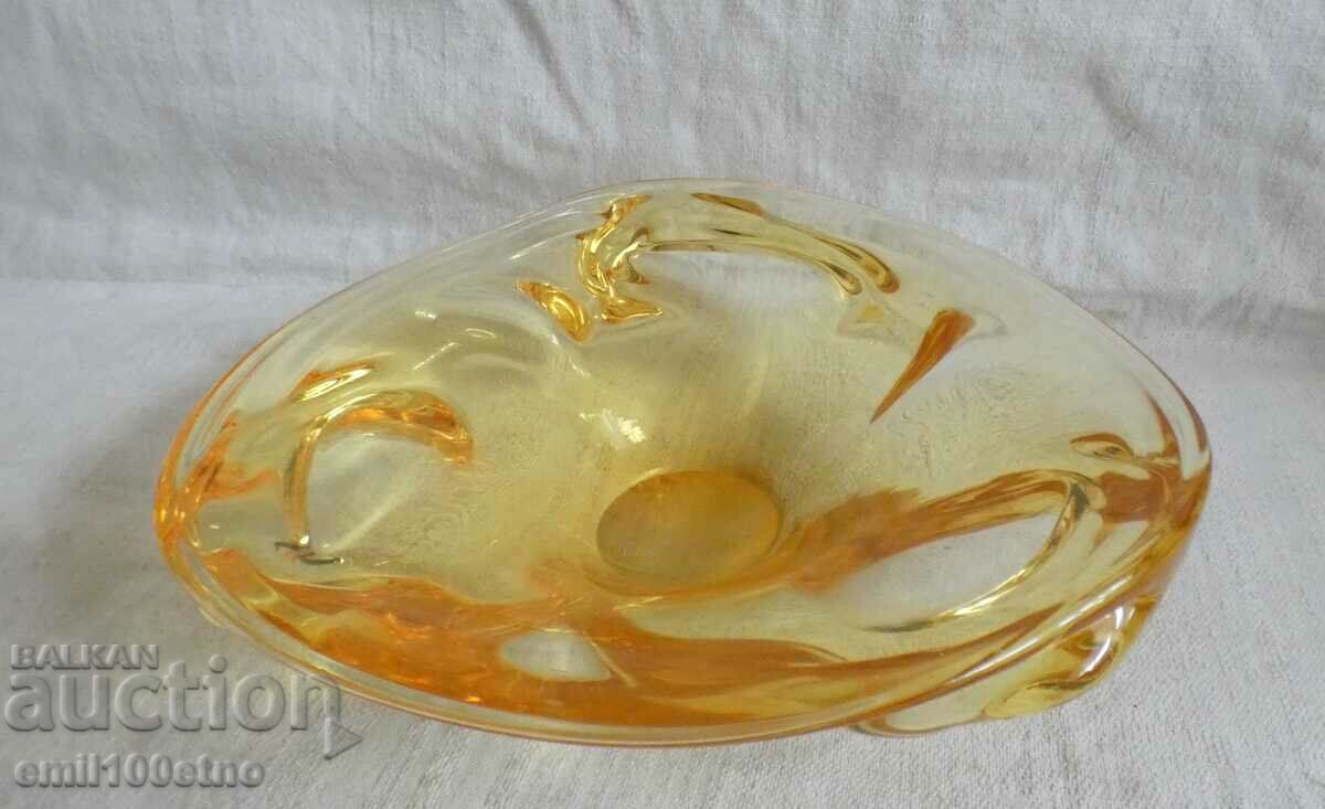 Fruitiera made of solid polished glass, handmade