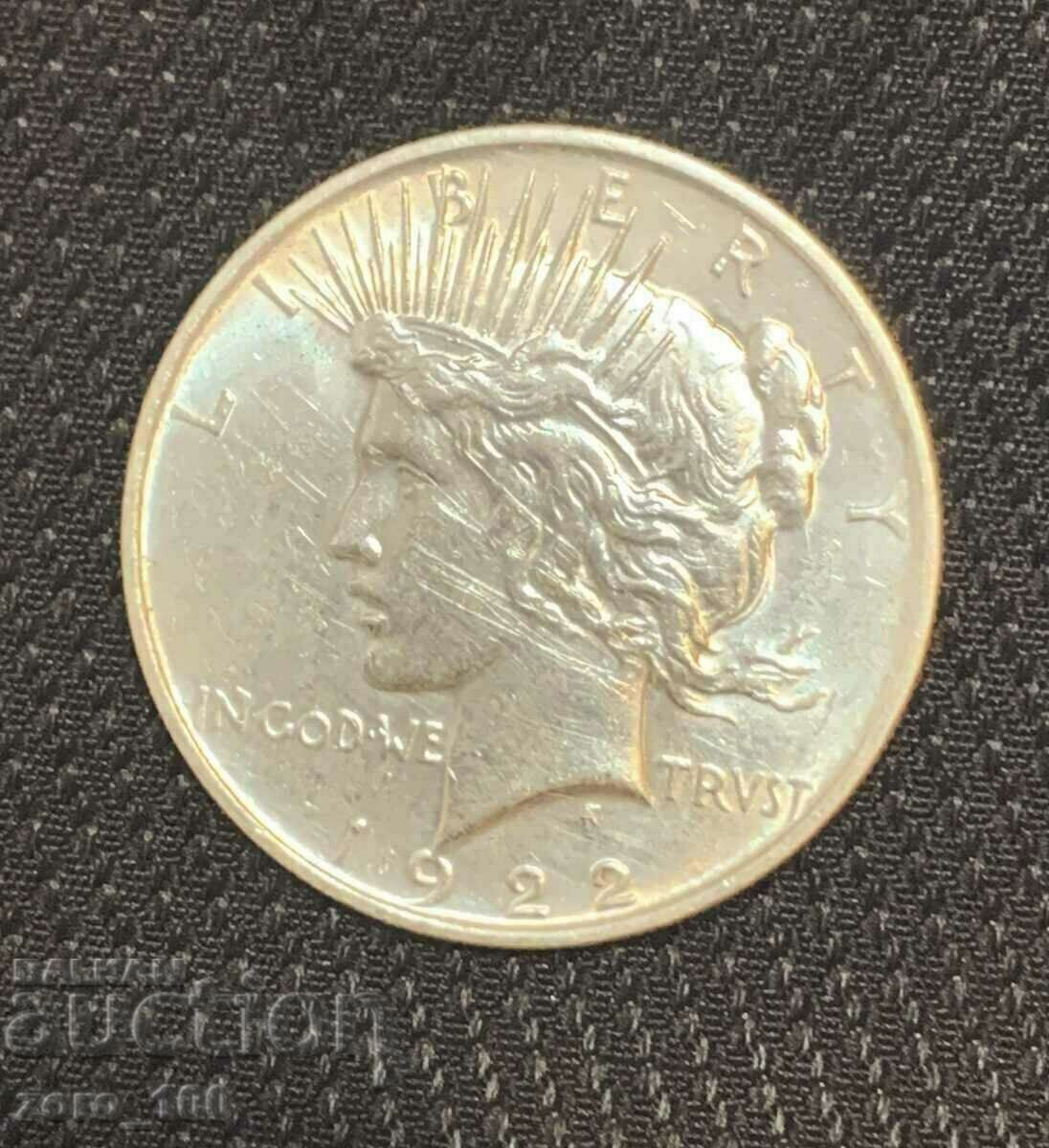1 Dollar 1922, silver sample 900 from 1 st. BZC