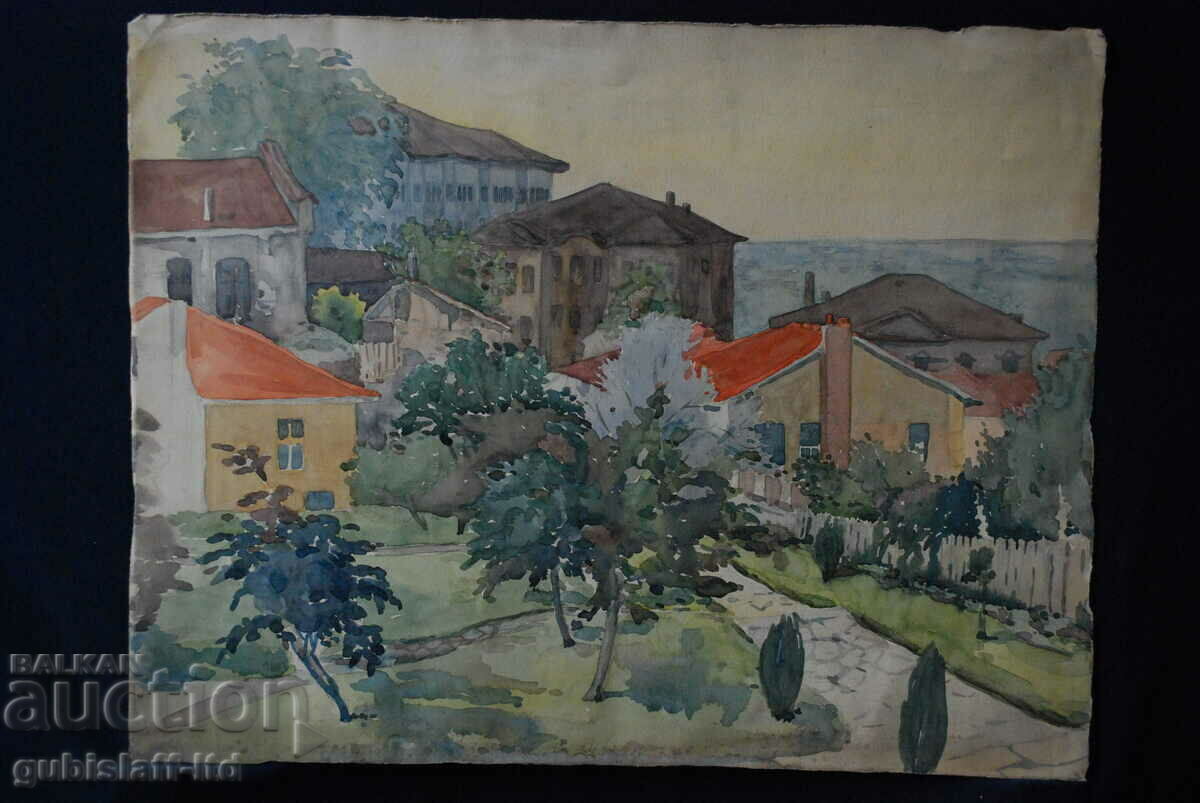 Картина, "Изглед от Пловдив", худ. Г. Ракев, 1950-те год.