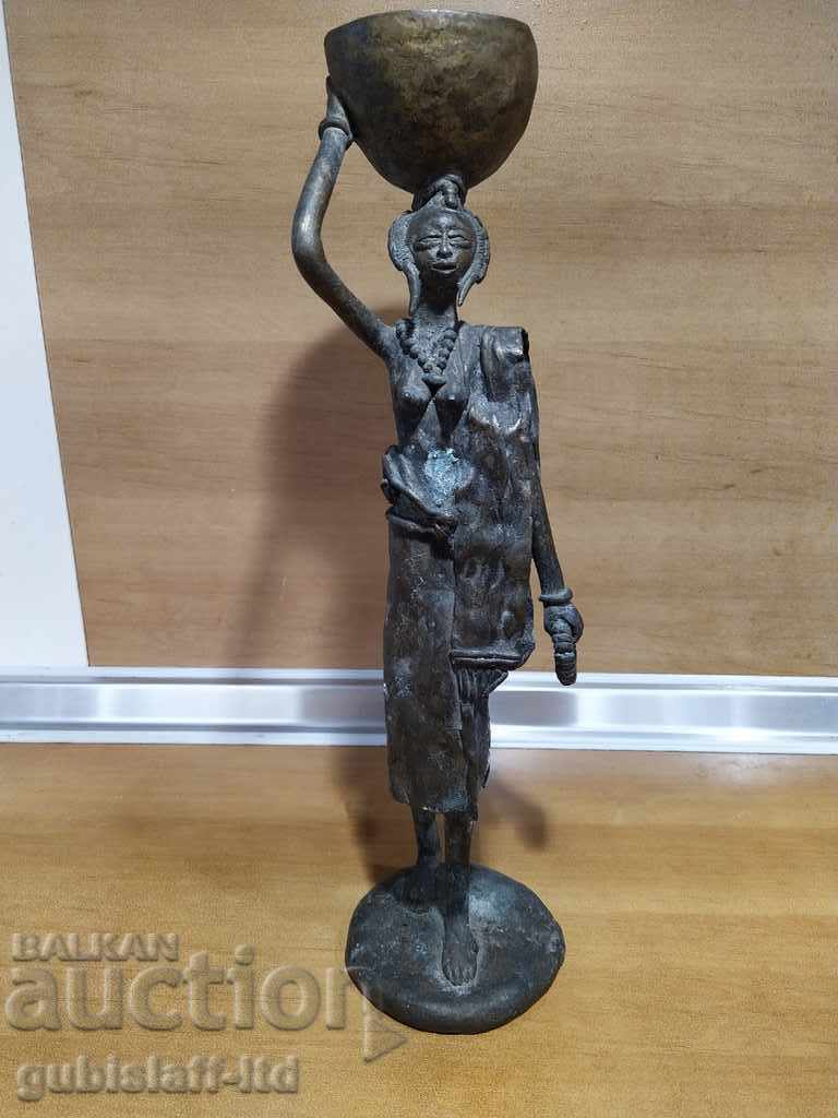 Figurină din bronz, statuetă, femeie cu copil, Africa