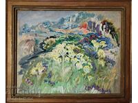 Tablou, „Peisaj cu primule”, art. L. Petrov (1912-2007)