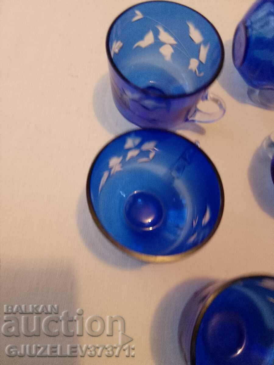 Blue BOHEMIAN CRYSTAL cups for coffee and tea - 5