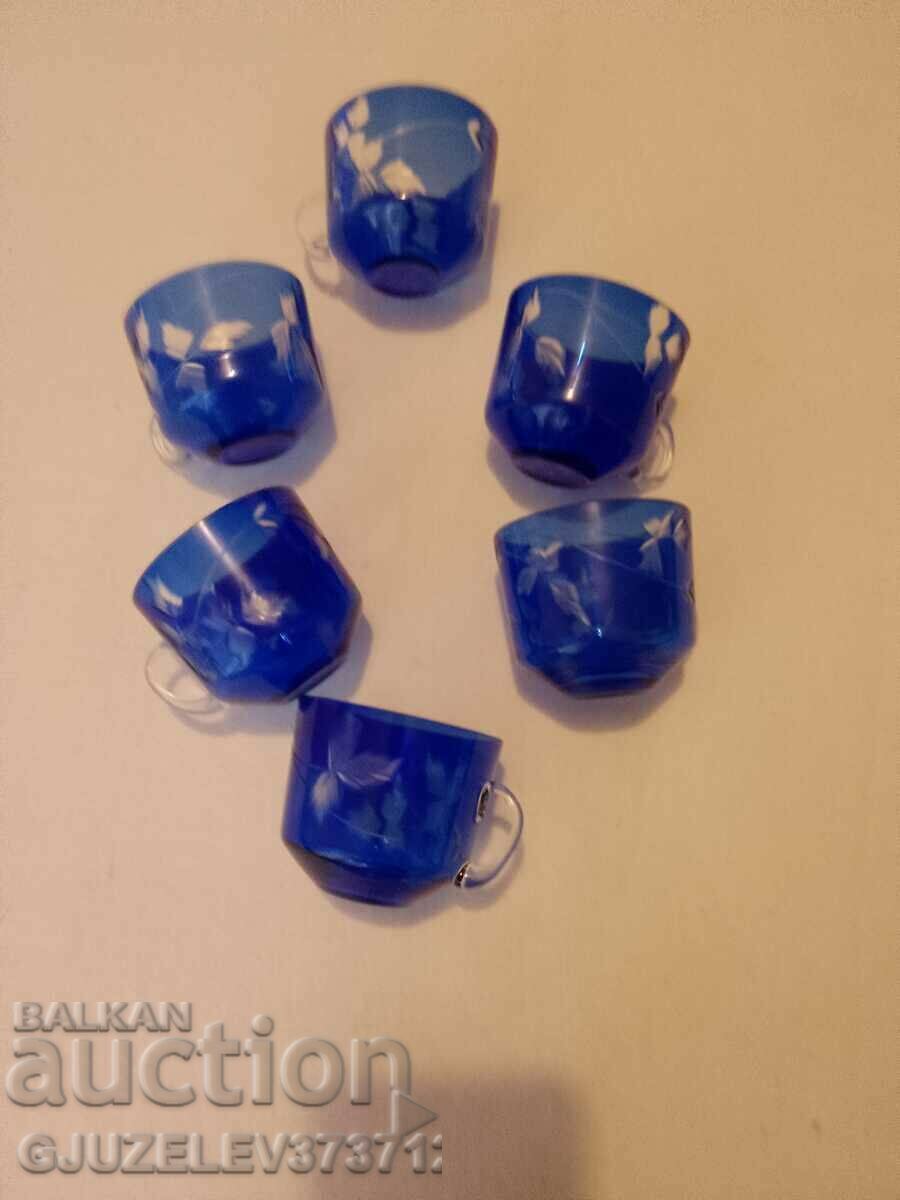 Blue BOHEMIAN CRYSTAL cups for coffee and tea - 6