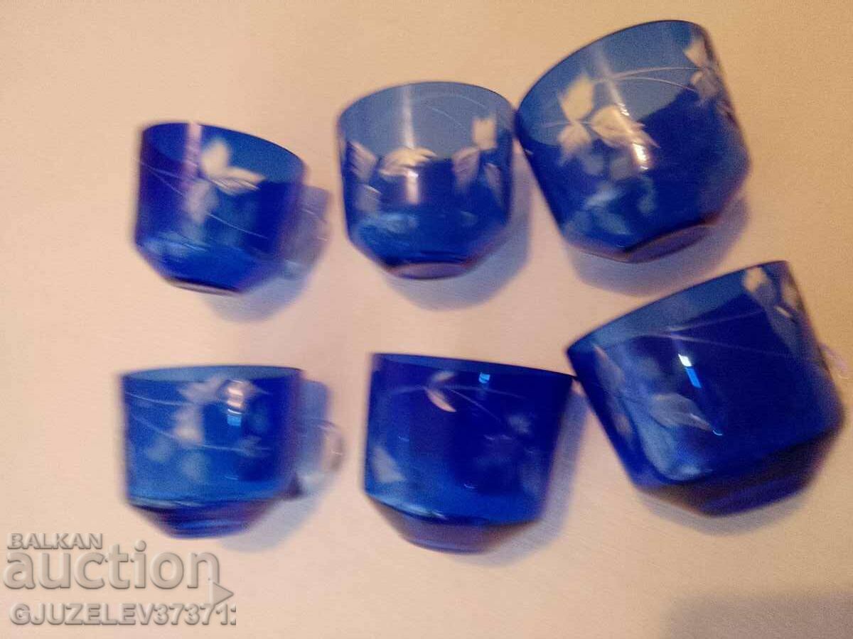 Blue BOHEMIAN CRYSTAL cups for coffee and tea - 7