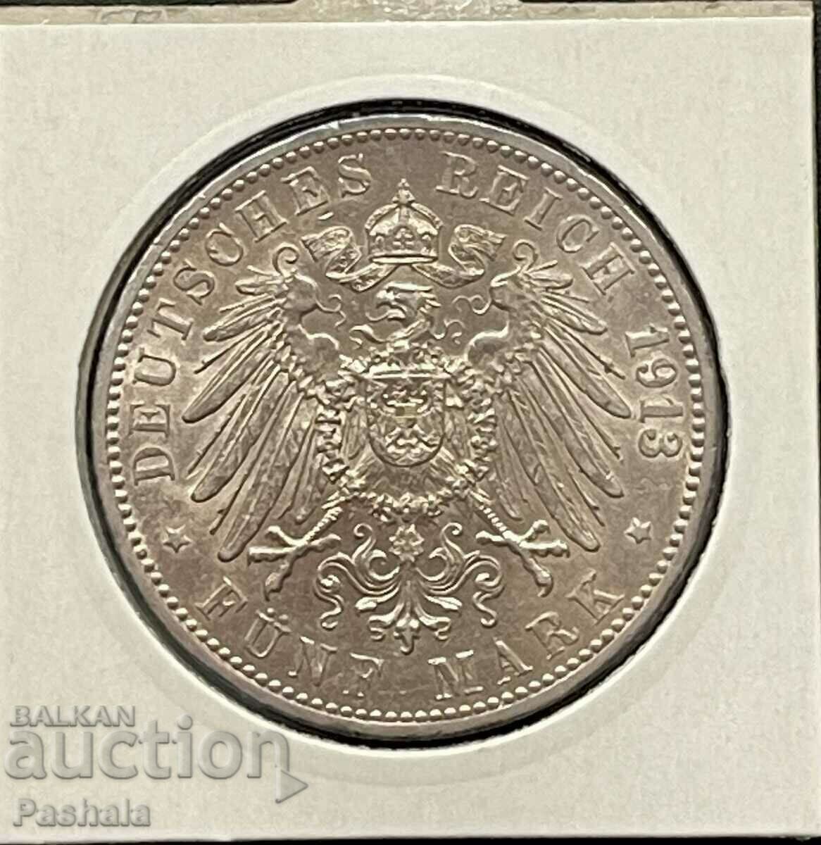 Γερμανία 5 Μάρκα 1913 Baden. Σπάνιος. με τιμή 320.00 BGN | € 163.61 Γερμανία 5 Μάρκα 1913 Baden. Σπάνιος. με τιμή 320.00 BGN | € 163.61