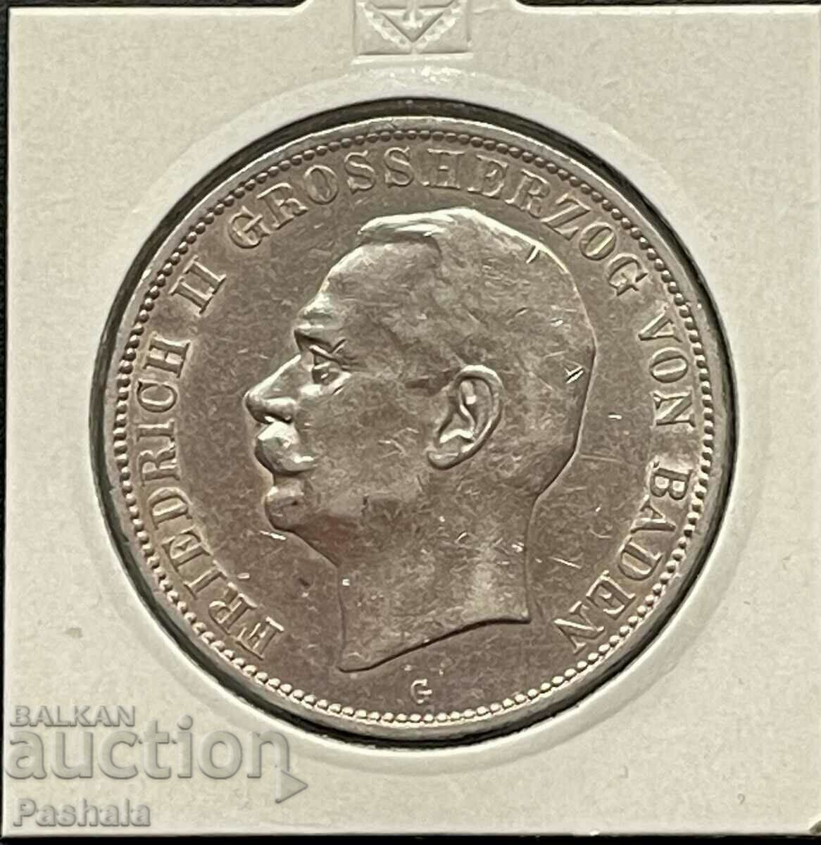 Германия 5 марки 1913 г. Баден.  Рядка .