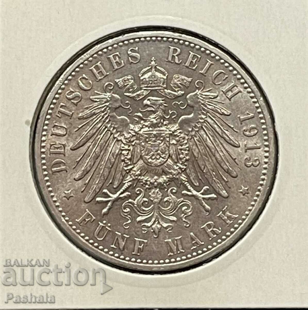 Germany 5 marks 1913 Prussia . Rare. with price 220.00 BGN | € 112.48 Germany 5 marks 1913 Prussia . Rare. with price 220.00 BGN | € 112.48