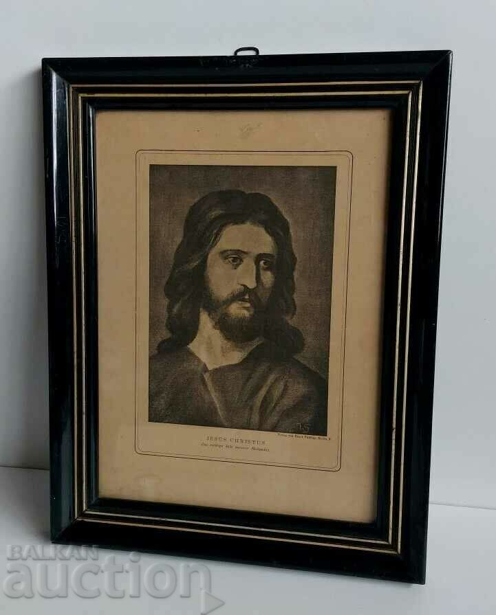OLD RELIGIOUS GRAPHIC FRAMED JESUS CHRIST BIBLE ICON
