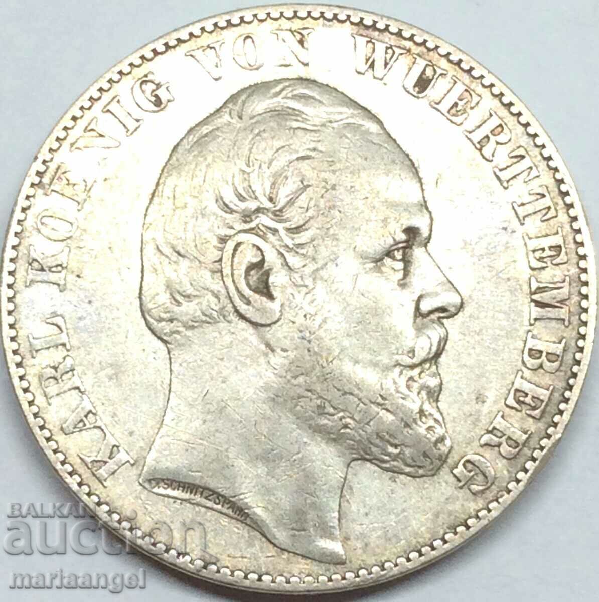 Württemberg 1 Thaler 1868 Germany King Charles silver - rare