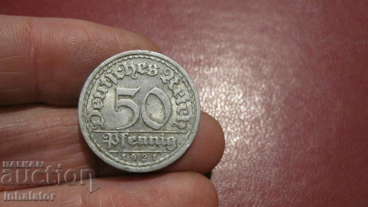 1921 anul 50 pfennig Germania litera F - Aluminiu