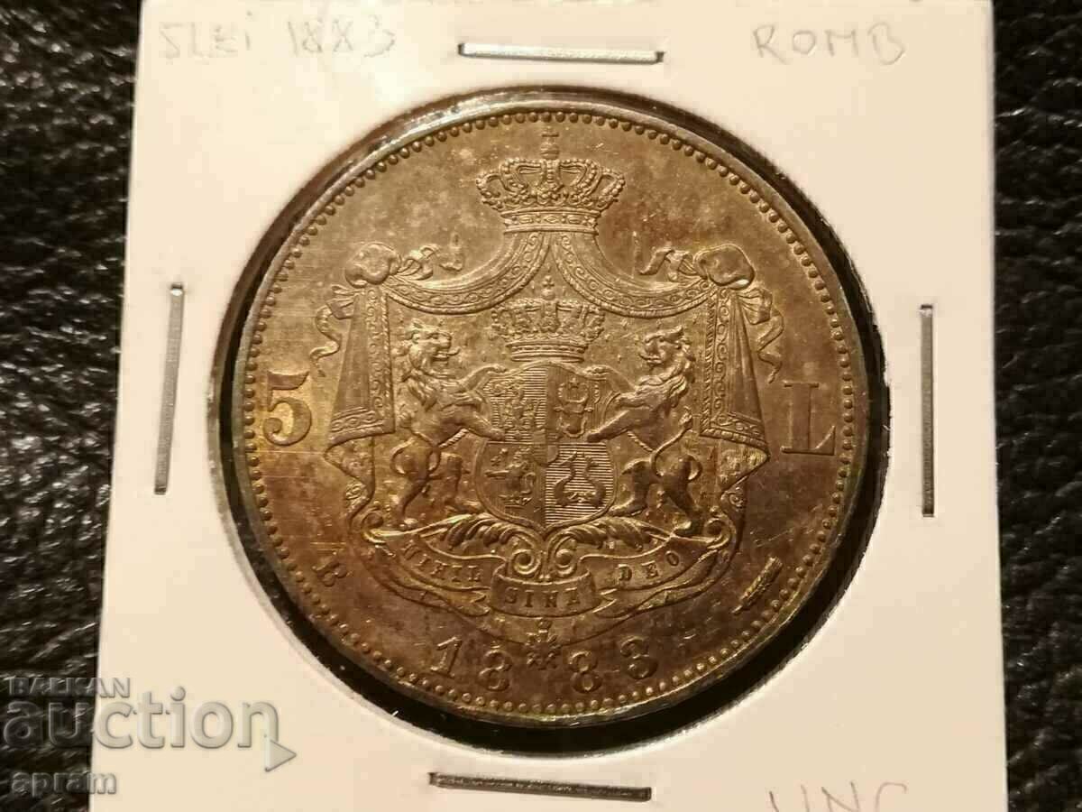 Румъния.5 леи 1883г. с цена € 2096.30 | 4100.02 лв.