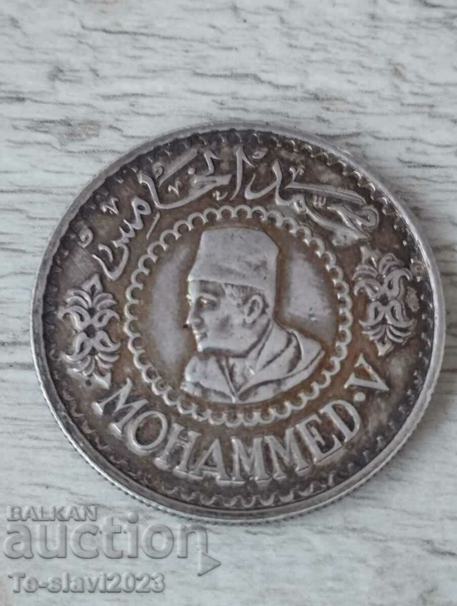 Moneda de argint Maroc 1956 500 de franci Mohammed V