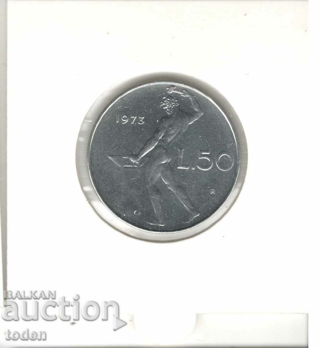 Auction Italy-50 Lire-1973 R-KM# 95.1-large type Auction Italy-50 Lire-1973 R-KM# 95.1-large type
