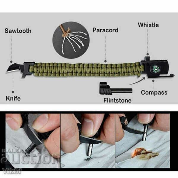 Tactical survival bracelet+lifeline 3.8m+compass+ - 6