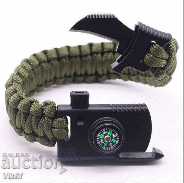 Tactical survival bracelet+lifeline 3.8m+compass+