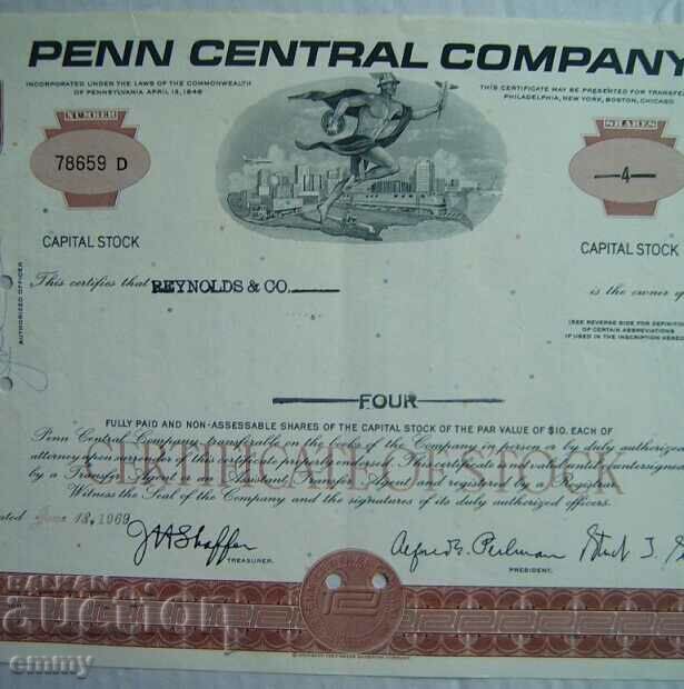 Auction Stock - Pennsylvania, USA, 1969 certificate. Auction Stock - Pennsylvania, USA, 1969 certificate.