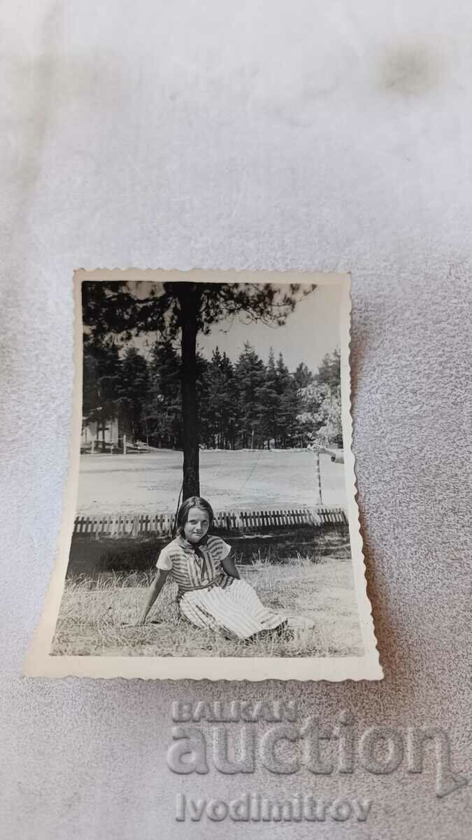 Photo Wicker girl at a camp in the meadow 1961