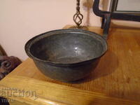 old copper bowl, solid, forged, tinned 18/9 cm.,