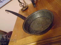 old copper pan, 18/5 cm., forged, tinned
