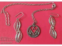 Silver necklace, pendant, filigree earrings