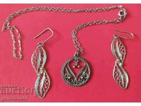 Silver filigree earrings and pendant
