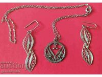 Silver filigree earrings and pendant