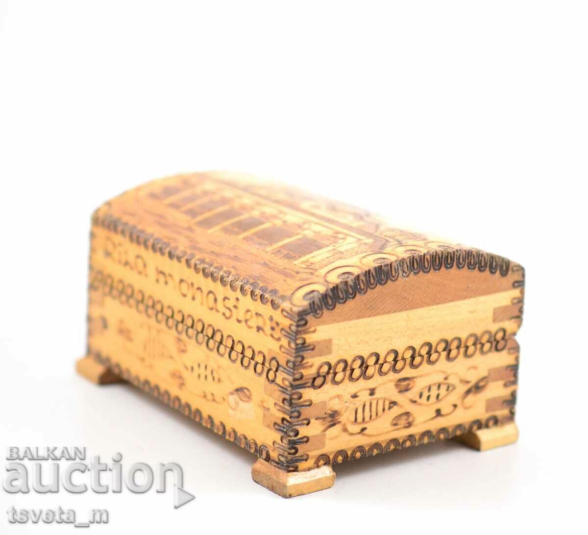 Auction Wooden box, handmade pyrographed Rila Monastery Auction Wooden box, handmade pyrographed Rila Monastery