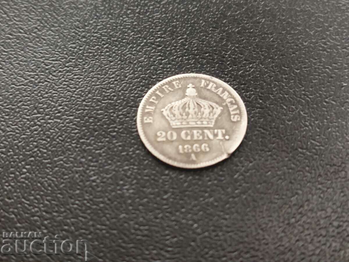 France coin 20 centimes 1866. A /Paris/ with price 10.00 BGN | € 5.11 France coin 20 centimes 1866. A /Paris/ with price 10.00 BGN | € 5.11