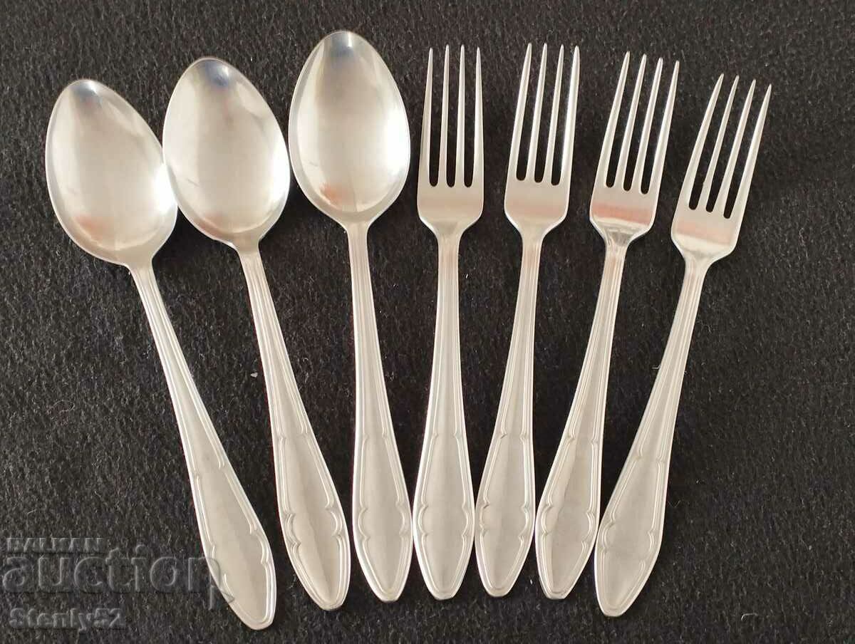3 pcs. spoons + 4 pcs. forks from Sots factory "P.Denev" - 18 cm