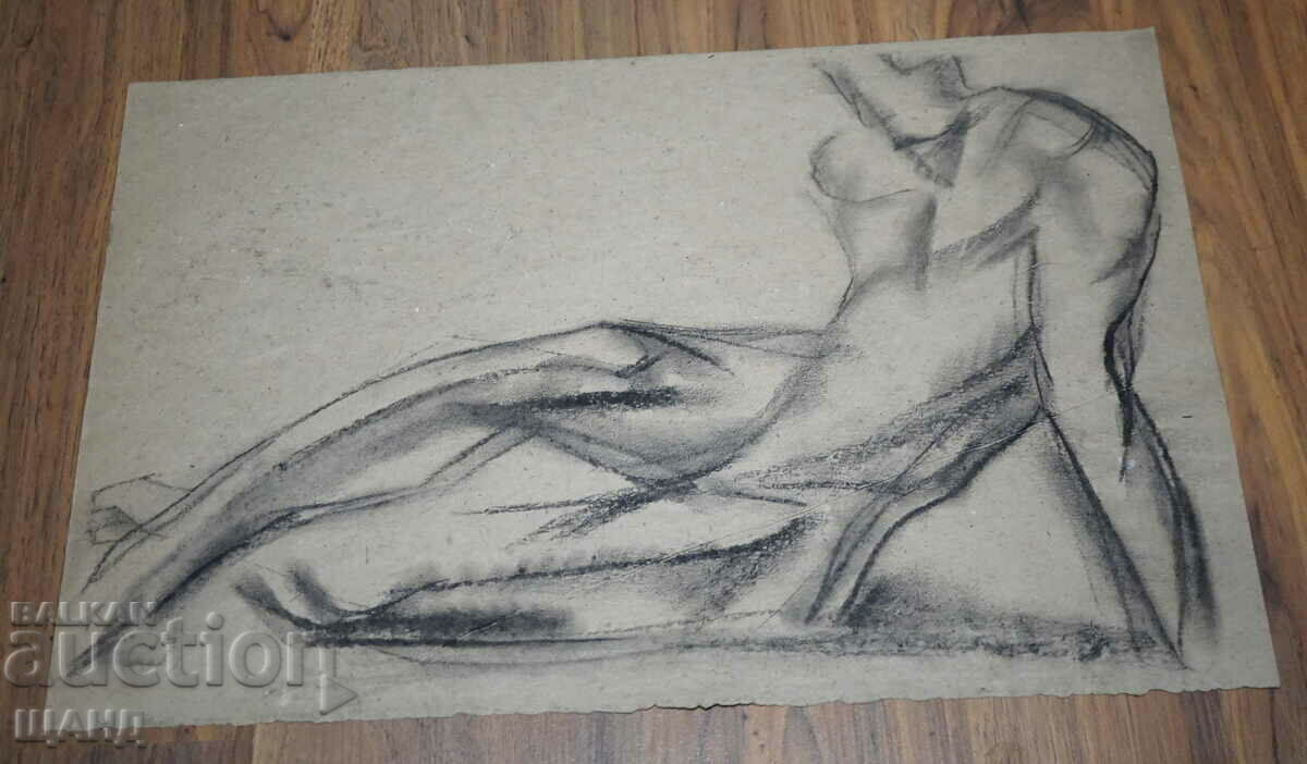 Vechi Maestru Desen Cărbune Figură Erotică Corp Nud