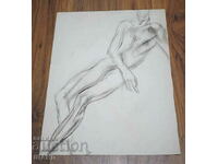 Old Master Drawing Charcoal Erotic Figure Nude Body