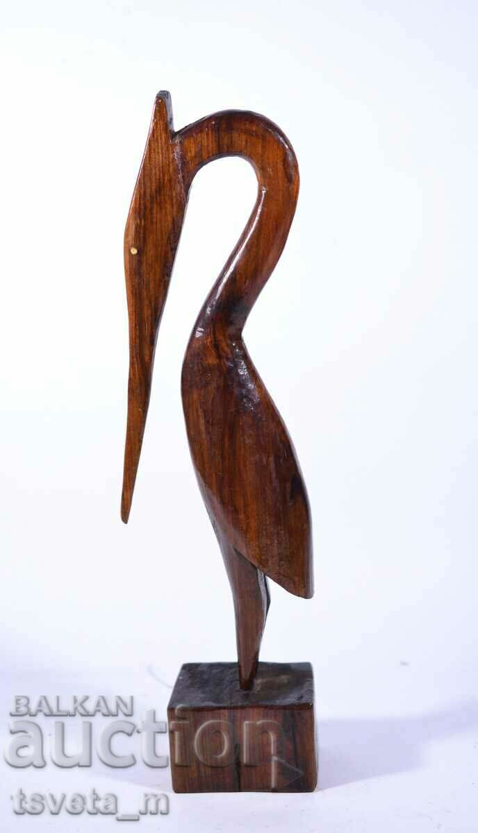 ψηλή ξύλινη φιγούρα πουλιού, χειροποίητη