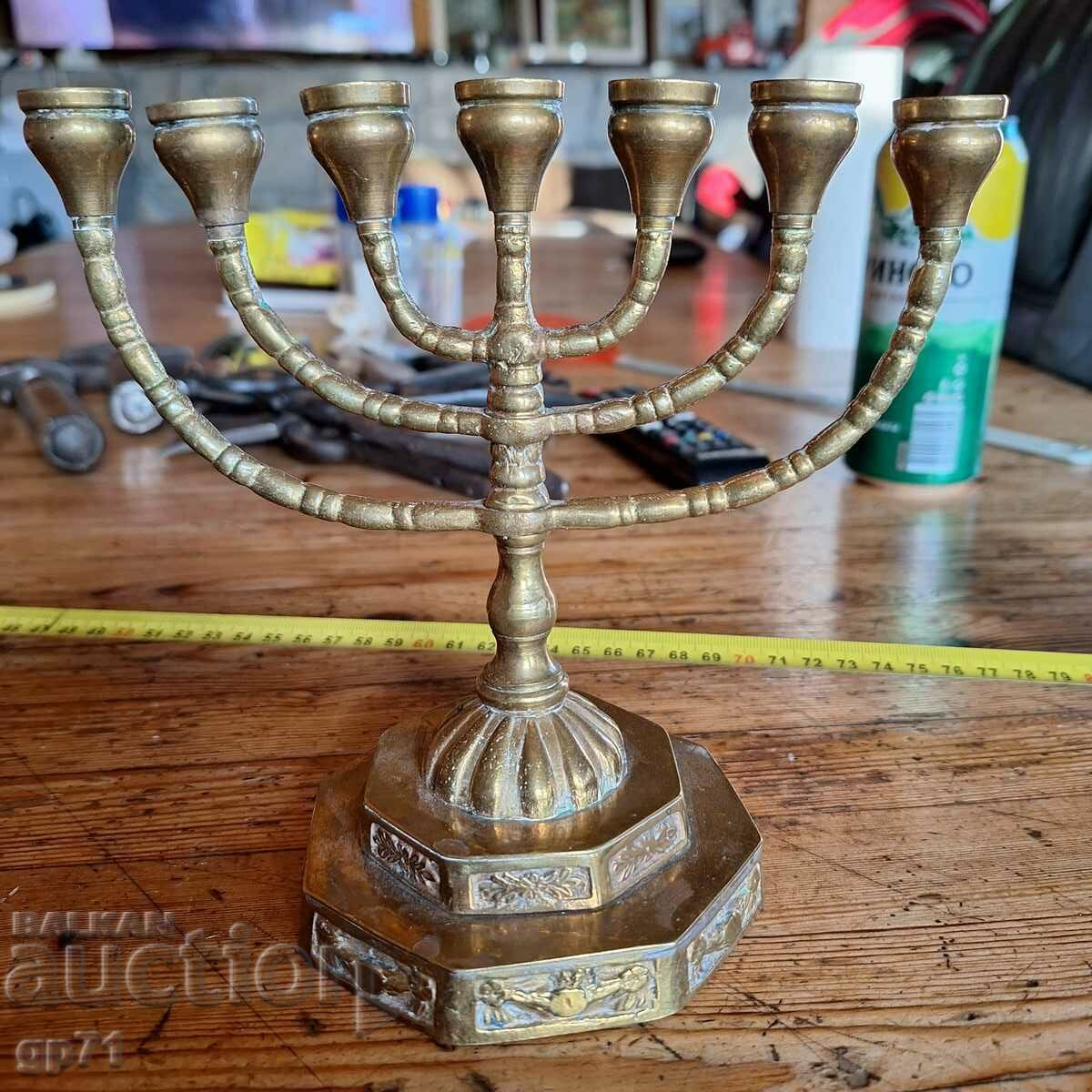 Old Jewish bronze candlestick
