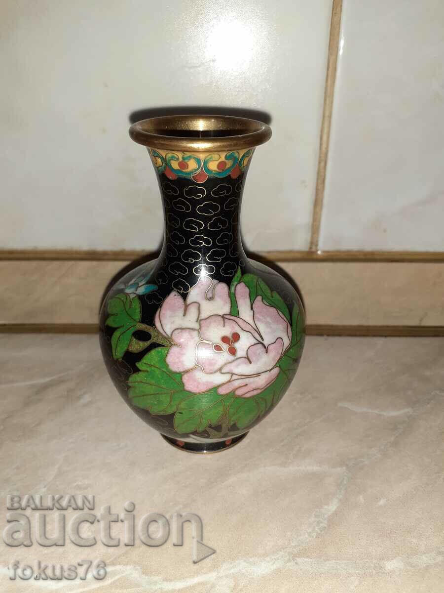 Cloisonne Клоазоне стара ваза цветя бронз клетъчен емайл