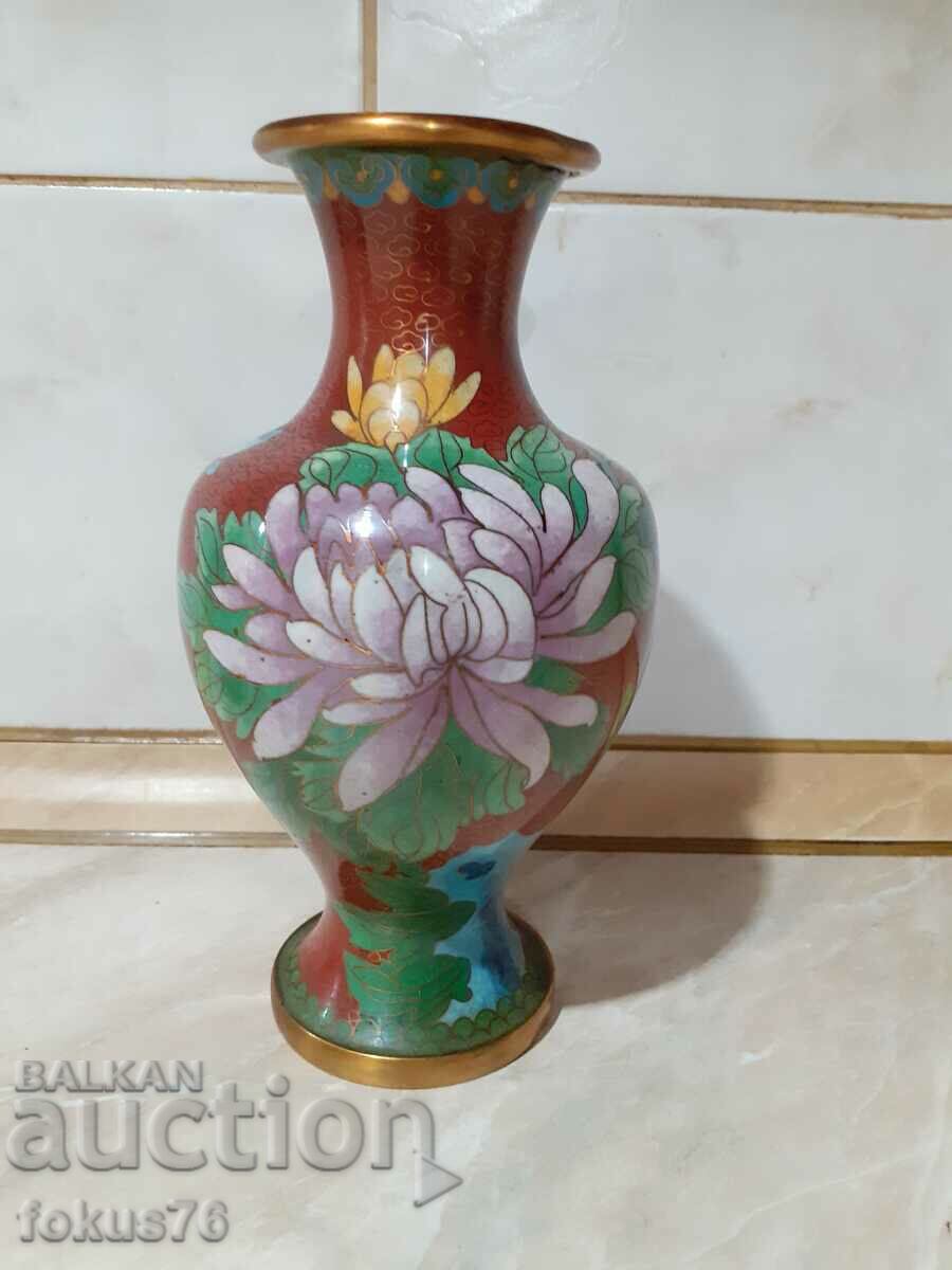 Cloisonne Клоазоне стара красива ваза бронз клетъчен емайл