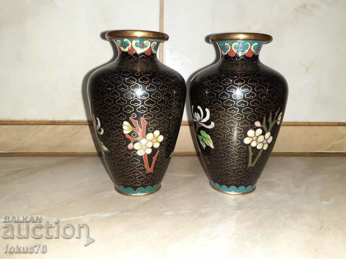 Cloisonne Cloisonne A pair of great vases in bronze cellular enamel - 6