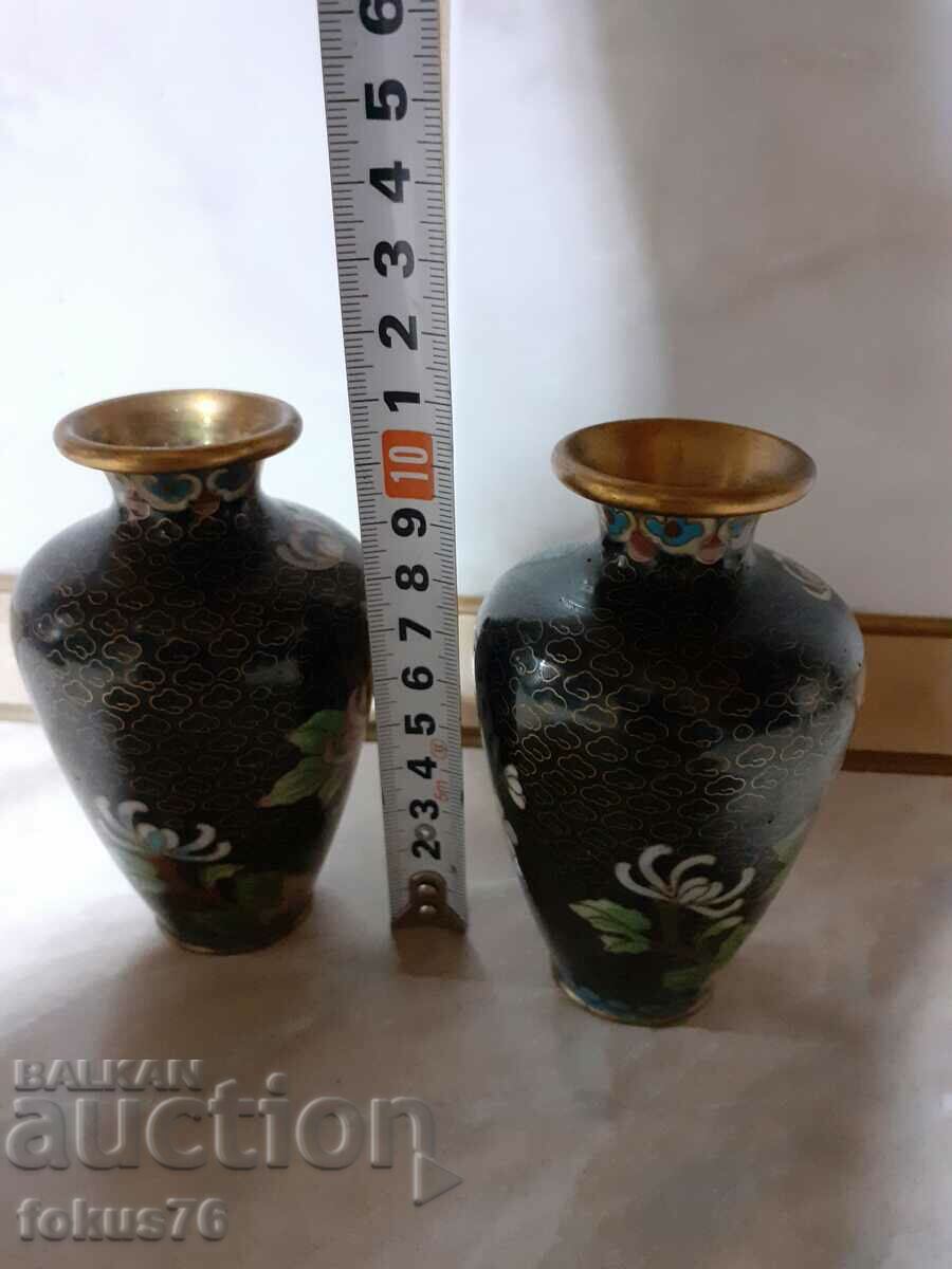 Cloisonne Cloisonne A pair of great vases in bronze cellular enamel - 7